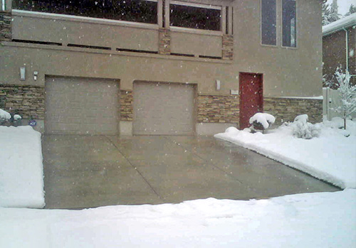 A heated driveway after a snowstorm.